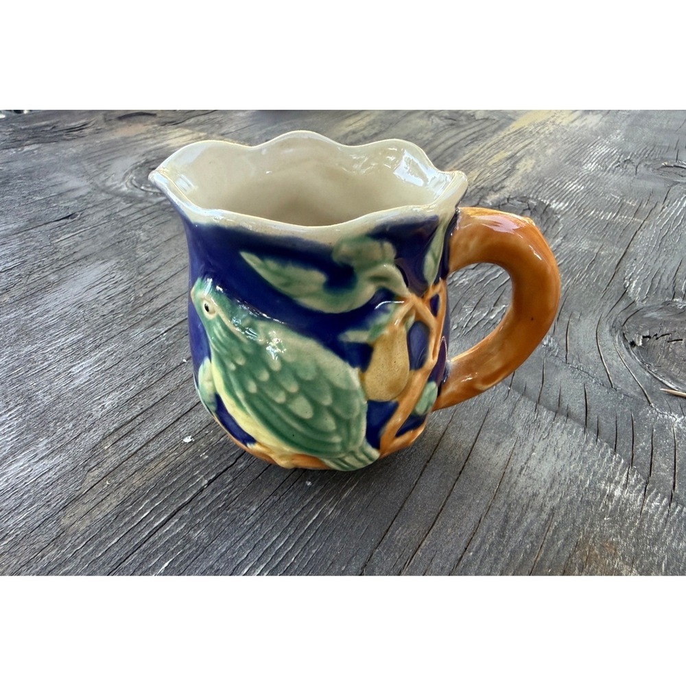 Henriksen Imports Classic Majolica‎ Bird and Pear Handpainted Stoneware Creamer